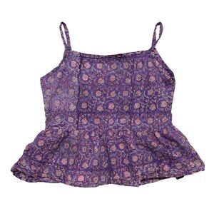 Purple patterned peplum babydoll tank top